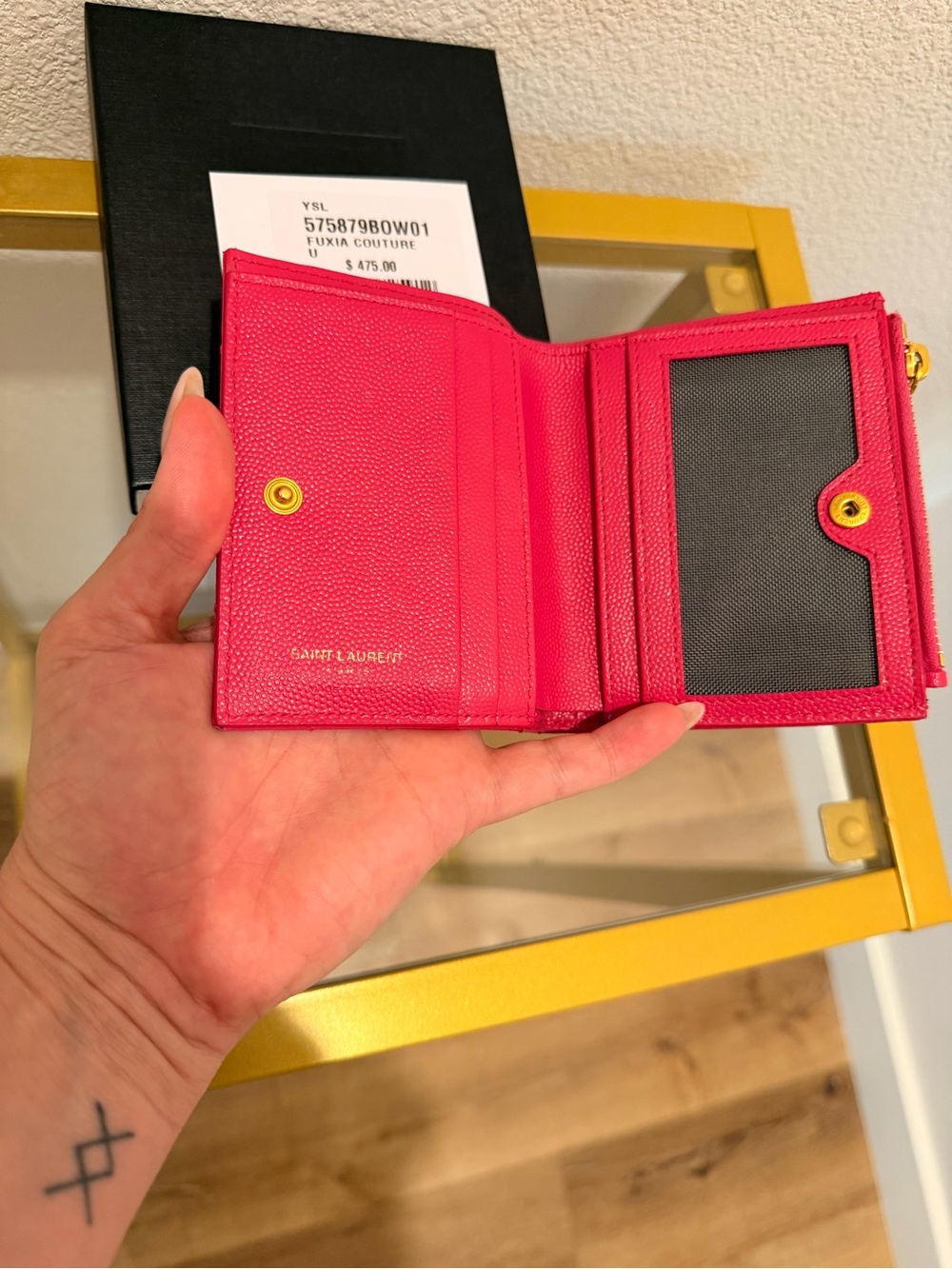 Saint Laurent Hot Pink Quilted Leather Card Wallet with Gold YSL - Picture 5 of 10